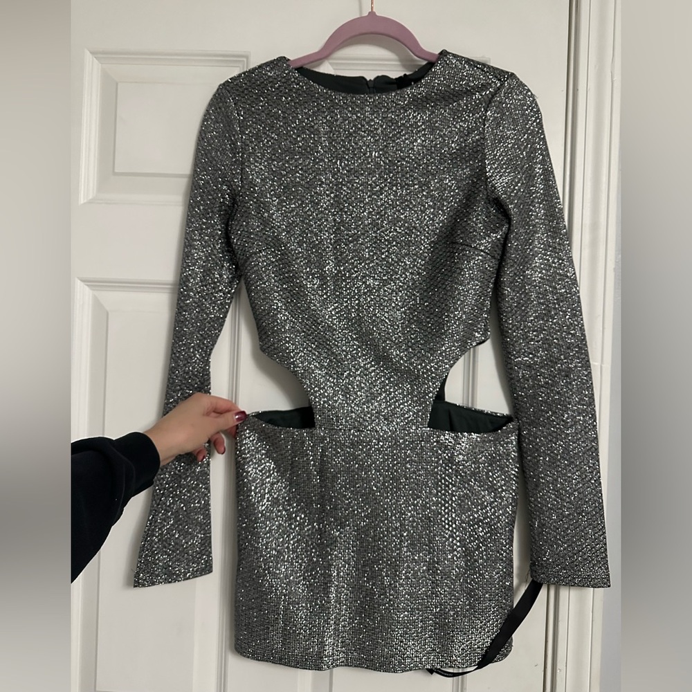 Silver Cutout long sleeve Dress